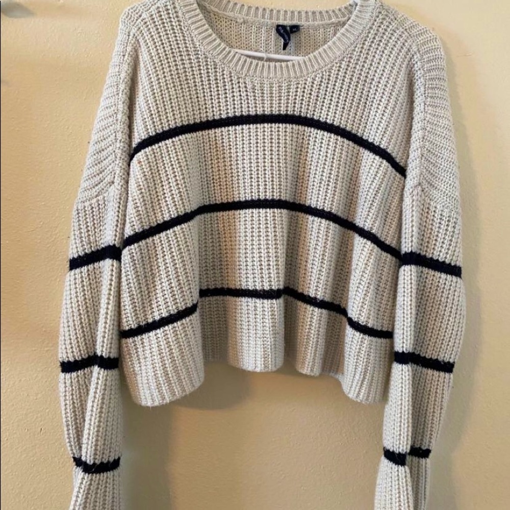 white and black striped cropped sweater